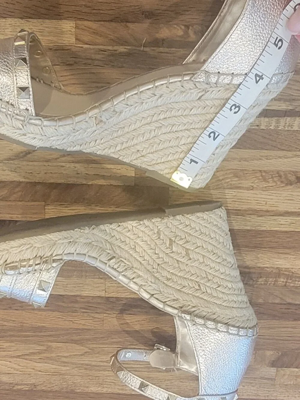 Marc Fisher Kegan Espadrille Wedge Sandals Metallic Gold with Studs Open Toe
